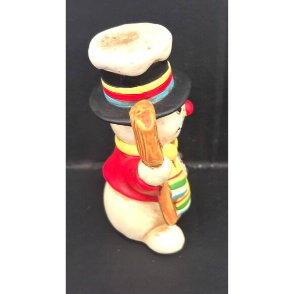 VINTAGE Hand-Painted Earthenware Snowman Ornament w Broom Bluebird Traditional - Picture 5 of 14